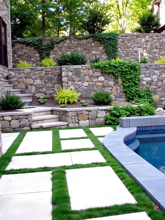 19 Elegant Pool Patio Ideas With Retaining Walls for Sloped Yards pavers enhance poolside aesthetics