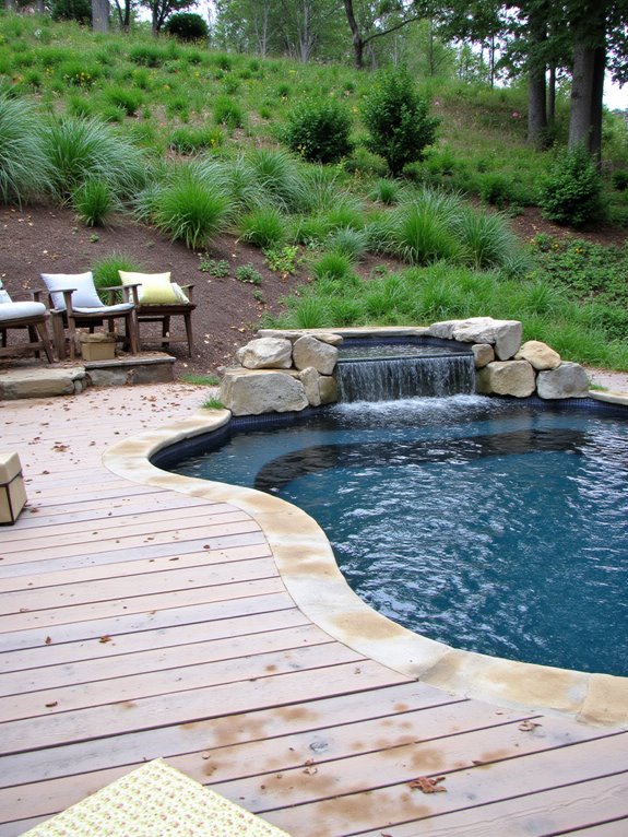 20 Practical Semi Inground Pool Ideas on a Slope That Actually Work pool shape for slopes