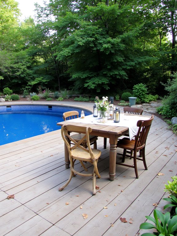 24 Stylish Semi Inground Pool Deck Ideas for Entertaining poolside dining area created