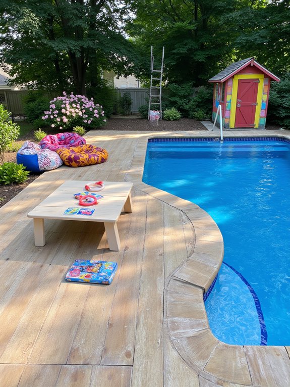23 Creative Semi Inground Pool Landscaping Ideas That Feel Intentional poolside fun for everyone