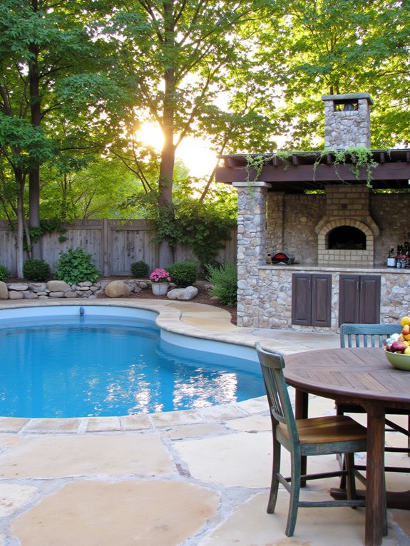 23 Unique Round Semi Inground Pool Ideas for a Softer Look poolside kitchen for entertaining