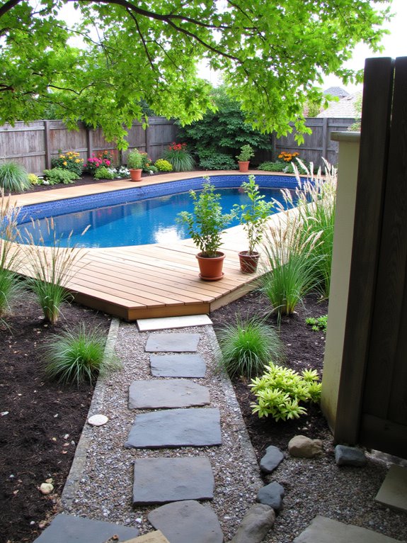 25 Creative Semi Inground Pool Installation Ideas to Plan Ahead privacy enhancing landscaping techniques
