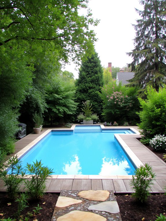 24 Polished Rectangle Semi Inground Pool Ideas for Clean Lines privacy through strategic planting