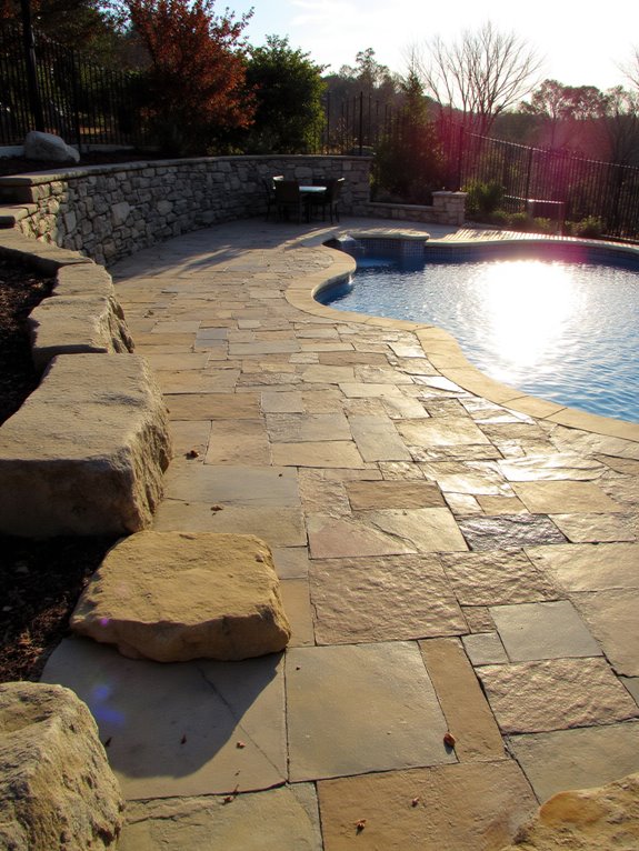 19 Elegant Pool Patio Ideas With Retaining Walls for Sloped Yards rustic natural stone beauty
