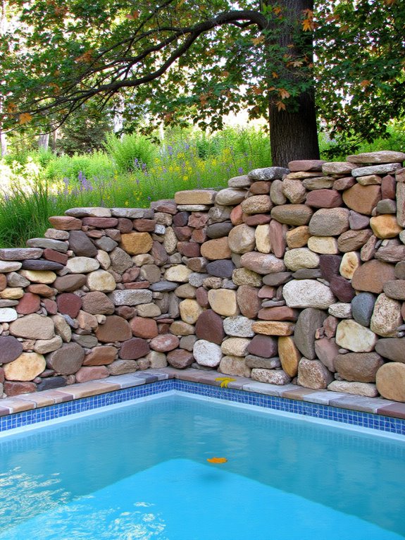 23 Stylish Semi Inground Pool Fence Ideas That Feel Light rustic natural stone fencing
