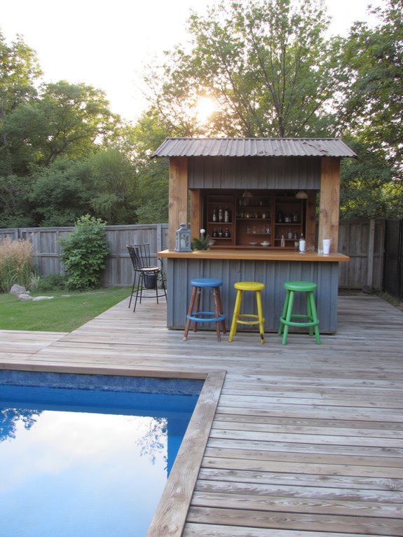 24 Fun Semi Inground Pool Ideas With a Built In Bar for Hosting rustic poolside outdoor bar