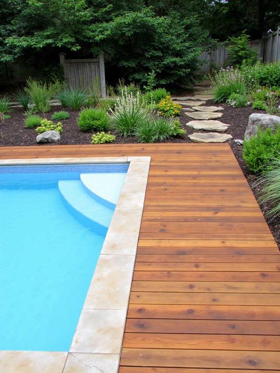 20 Inspiring Semi Inground Pool Landscaping Ideas for a Natural Feel rustic wooden deck oasis