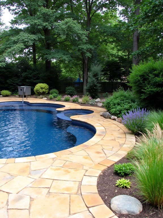 25 Cozy Semi Inground Pool Ideas With Pavers for Warm Texture seamless pool landscaping integration