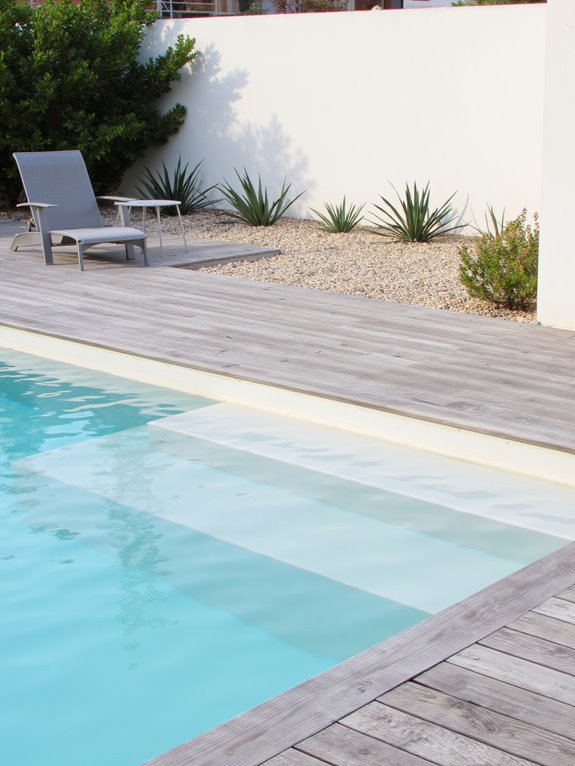 20 Modern Half Inground Pool Ideas With a Deck That Feel Built In serene minimalist pool design