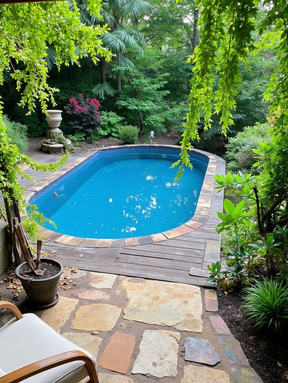 18 Inviting Sunken Above Ground Pool Ideas That Blend In serene oasis with greenery