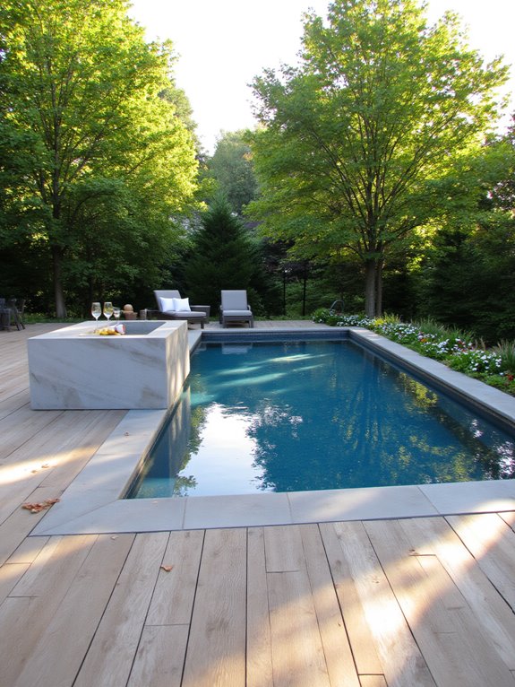 24 Fun Semi Inground Pool Ideas With a Built In Bar for Hosting sleek minimalist pool design