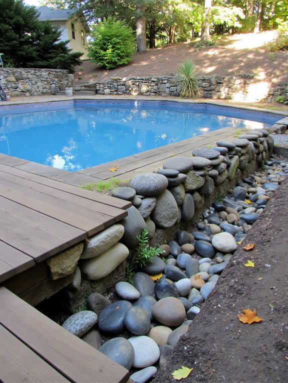 20 Practical Semi Inground Pool Ideas on a Slope That Actually Work sloped area drainage solutions