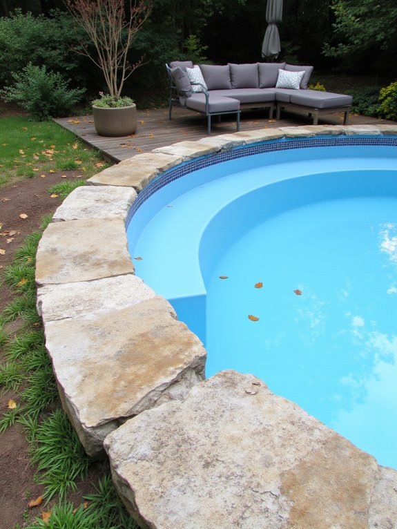 23 Unique Round Semi Inground Pool Ideas for a Softer Look soft blue pool aesthetic