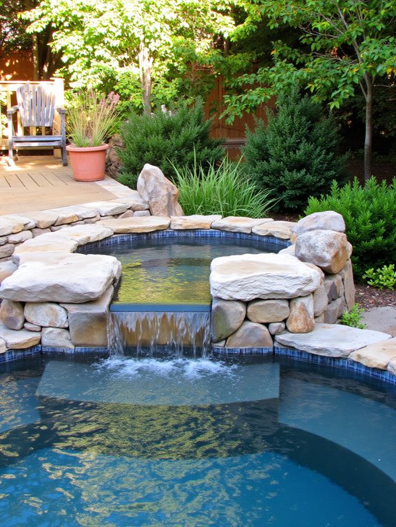 23 Unique Round Semi Inground Pool Ideas for a Softer Look soothing water features added