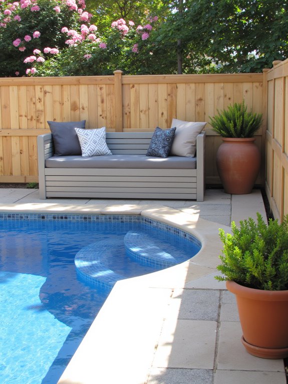 23 Stylish Semi Inground Pool Fence Ideas That Feel Light space saving built in seating