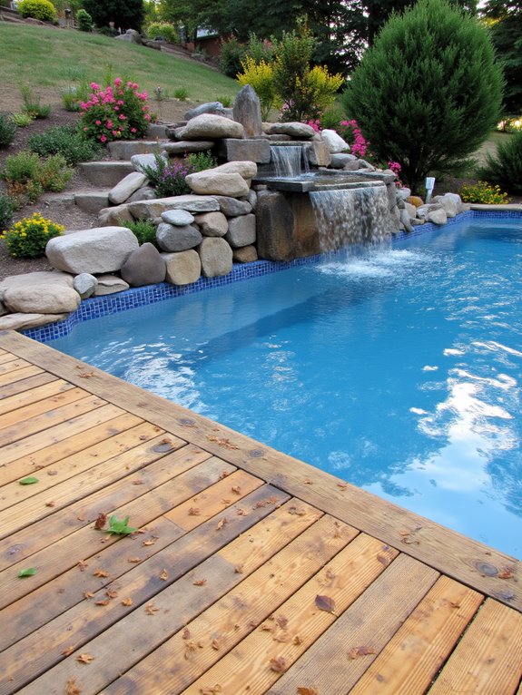 20 Practical Semi Inground Pool Ideas on a Slope That Actually Work stunning waterfall pool feature