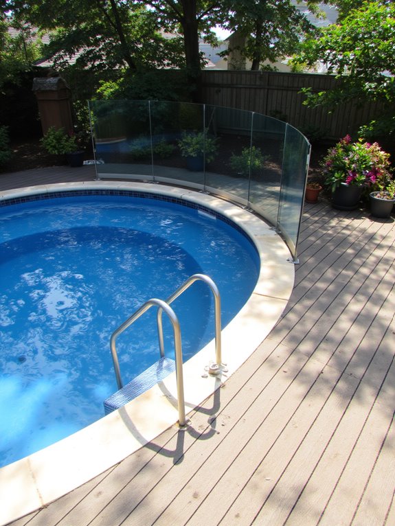 19 Chic Semi Inground Pool Deck Ideas for Easy Outdoor Living stylish glass fencing gates