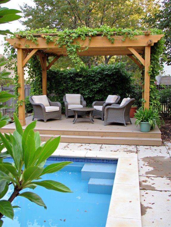 24 Stylish Semi Inground Pool Deck Ideas for Entertaining stylish pergola for shade