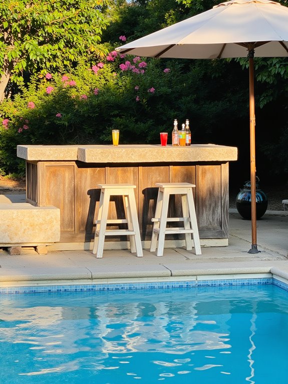 22 Fresh Raised Pool Ideas That Add Visual Interest stylish poolside bar setup