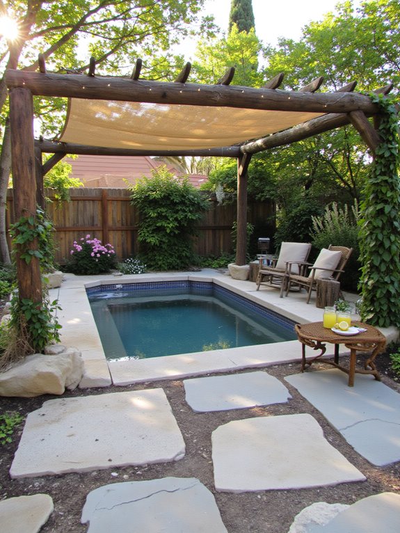 18 Inspiring Small Inground Pool Ideas for a Relaxed Backyard stylish shade structures enhance aesthetics
