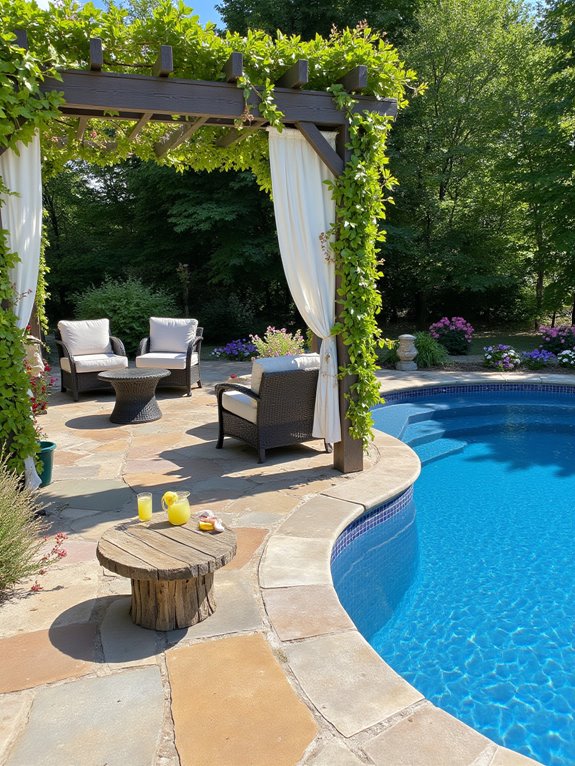 19 Beautiful Inground Pool Landscaping Ideas That Feel Complete stylish shaded relaxation area