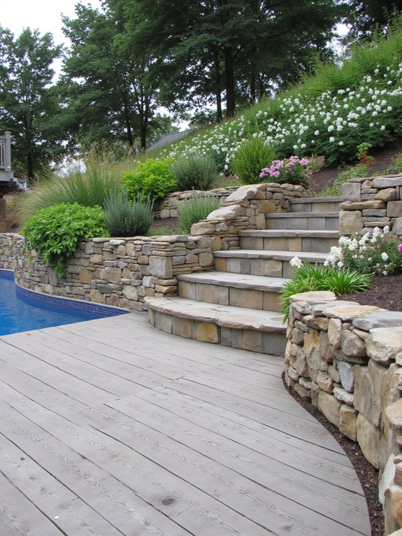 20 Practical Semi Inground Pool Ideas on a Slope That Actually Work stylish support with retaining walls