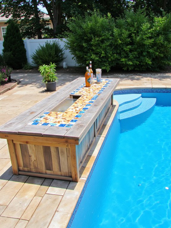 24 Stylish Semi Inground Pool Deck Ideas for Entertaining swim up bar socializing fun