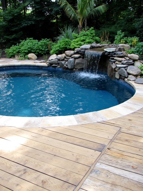 24 Dreamy Semi Inground Pool Backyard Ideas That Feel Like a Retreat tranquil oasis with waterfall