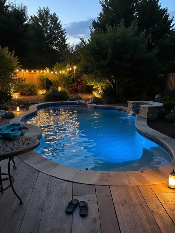 19 Beautiful Inground Pool Landscaping Ideas That Feel Complete transformative evening lighting ambiance