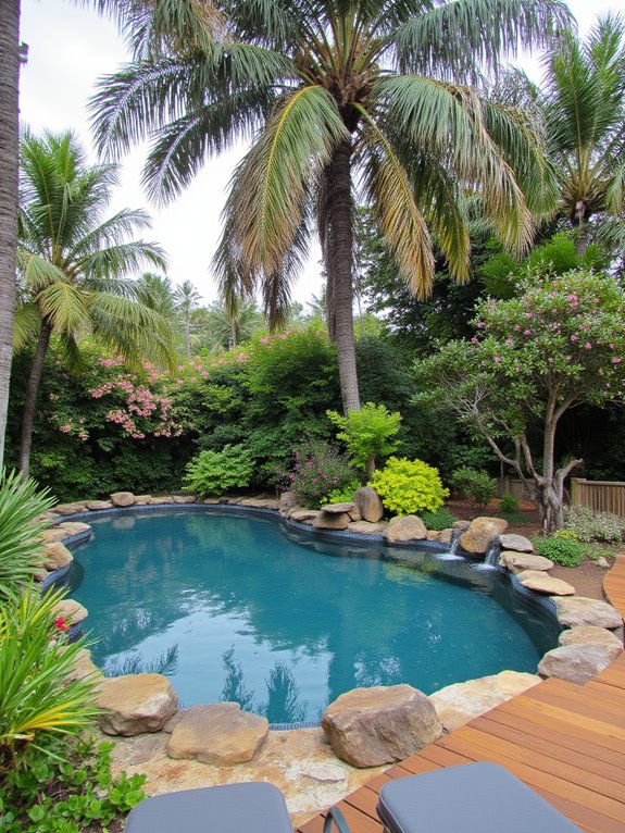 24 Dreamy Semi Inground Pool Backyard Ideas That Feel Like a Retreat tropical oasis backyard paradise