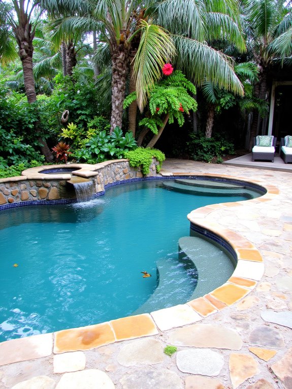 25 Beautiful Backyard Semi Inground Pool Designs You Will Love tropical paradise pool landscaping