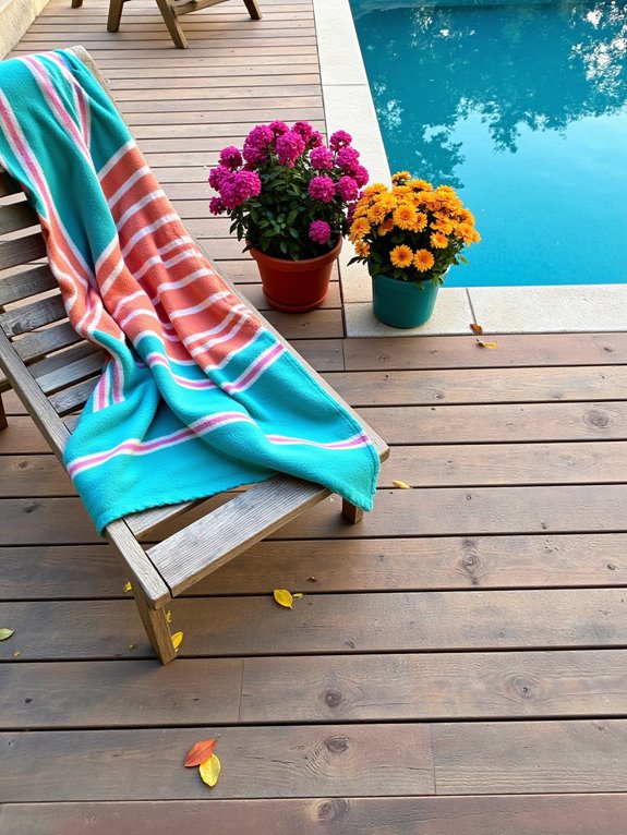 19 Chic Semi Inground Pool Deck Ideas for Easy Outdoor Living vibrant poolside colorful accents