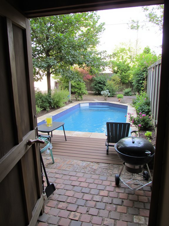 22 Clever Small Semi Inground Pool Ideas for Compact Yards welcoming poolside entertainment space