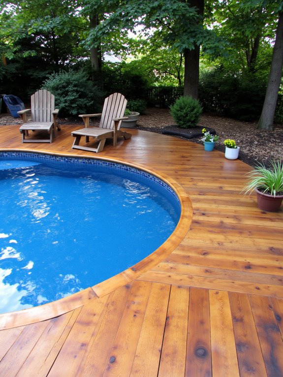 18 Budget Friendly Semi Inground Pool Ideas That Still Look Amazing wooden deck enhances pool