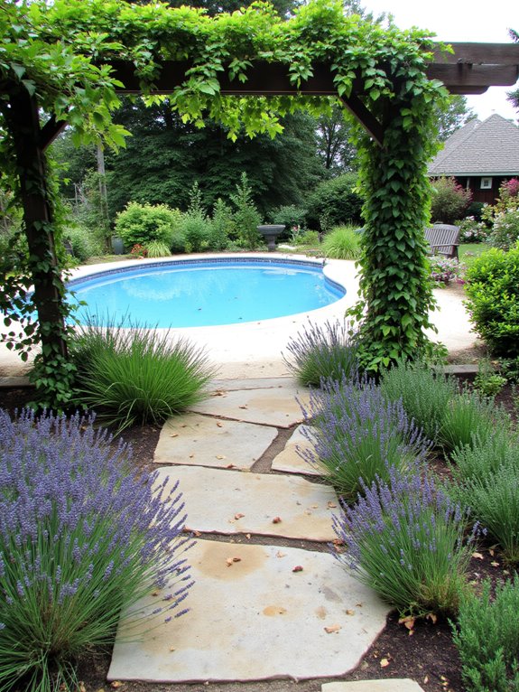 23 Lovely Inground Pool Landscaping Ideas For A Natural Feel aromatic herbs enhance ambiance