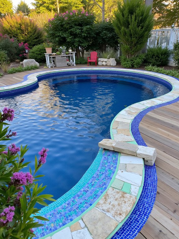 24 Beautiful Inground Pool Ideas With Tanning Ledges For Sun Lovers artistic pool borders enhance aesthetics