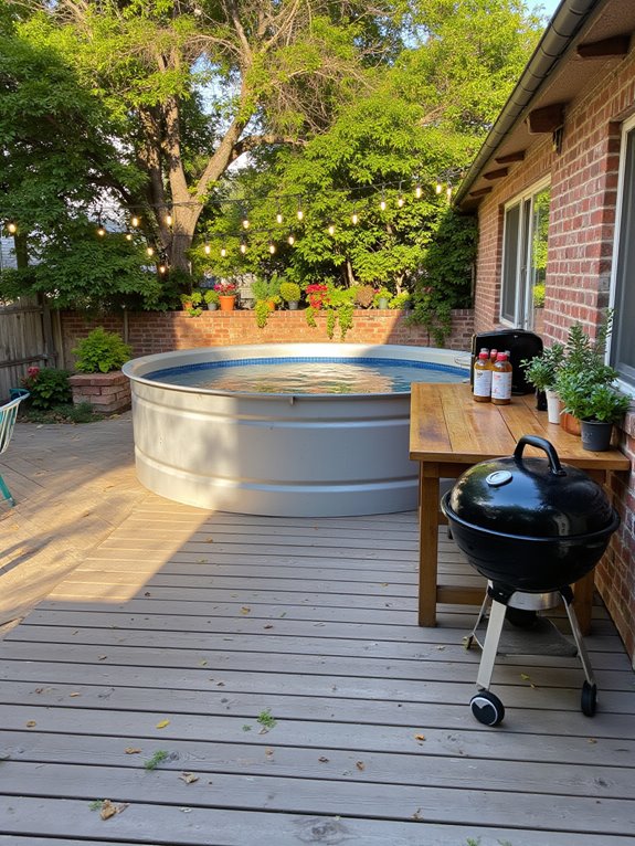 25 Upgraded Stock Tank Pool Ideas For A Big Style Boost bbq station by pool