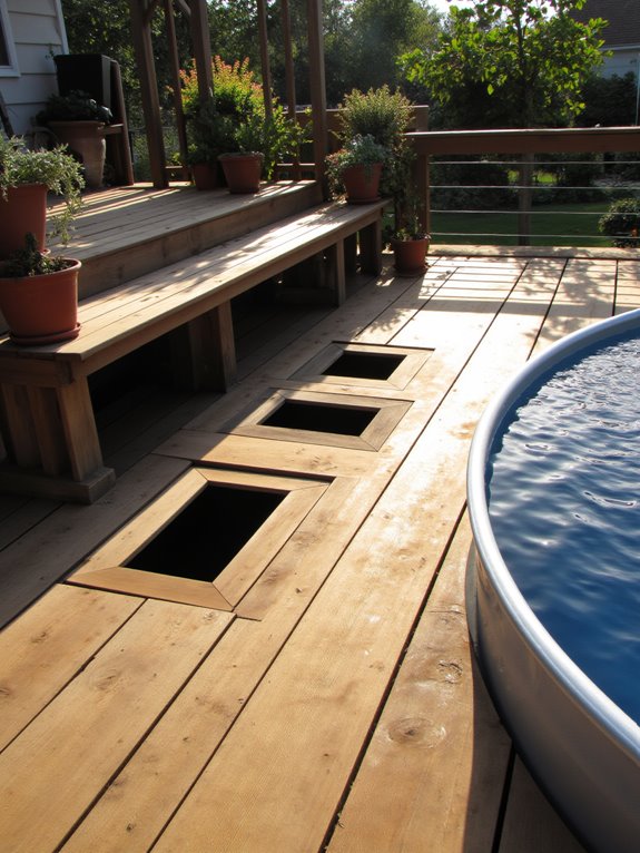 24 Unique Stock Tank Pool Deck Ideas That Elevate Any Yard built in storage solutions enhance