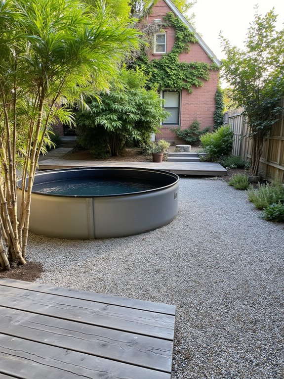 23 Beautiful Stock Tank Pool Landscaping Ideas For Instant Charm calm minimalist outdoor retreat