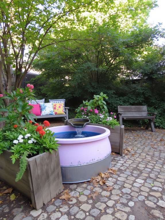 21 Unique Mini Stock Tank Pool Ideas Packed With Personality cascading fountain water feature