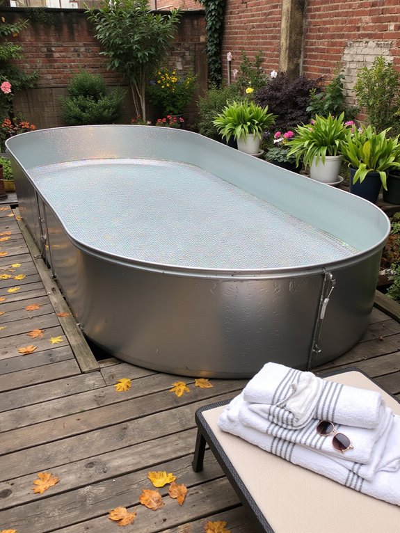 20 Elevated Stock Tank Pool Liner Ideas That Look Professional chic metallic pool liners