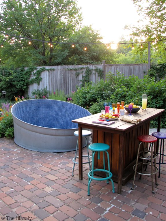 21 Unique Mini Stock Tank Pool Ideas Packed With Personality chic poolside bar design