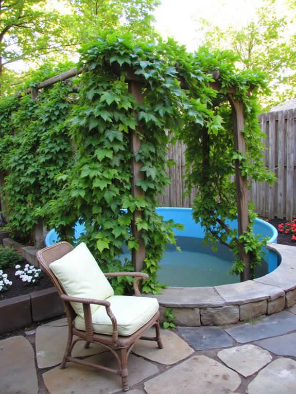 23 Brilliant Stock Tank Pool Privacy Ideas For Peaceful Afternoons climbing vines create privacy