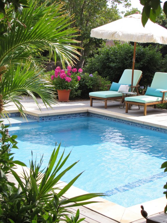 25 Chic Inground Pool Decorating Ideas That Feel Fresh cohesive blue and white