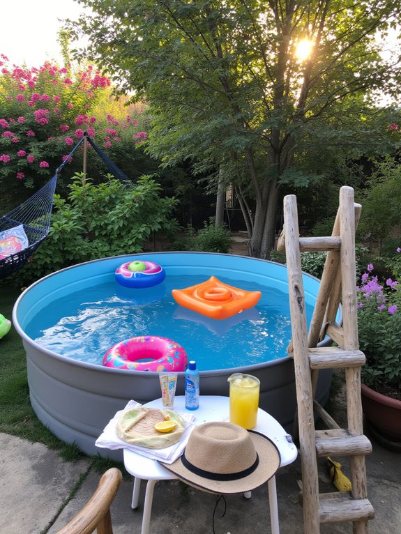 22 Modern Stock Tank Pool Setup Ideas For A Clean Aesthetic colorful accessories enhance ambiance