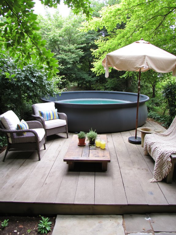 19 Trendy Plastic Stock Tank Pool Ideas For A Modern Twist colorful chairs and cushions