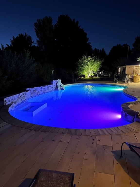 19 Striking Large Inground Pool Ideas For Spacious Yards colorful led pool lighting