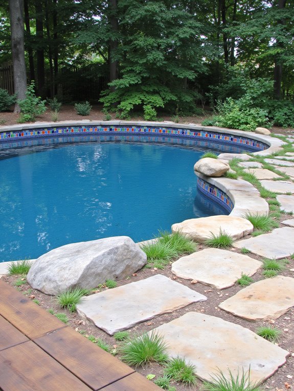 22 Creative Freeform Inground Pool Ideas For Natural Flow colorful mosaic tile accents