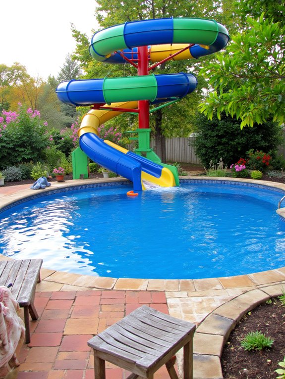 25 Fun Inground Pool Ideas With Slides For Backyard Play colorful water slide fun