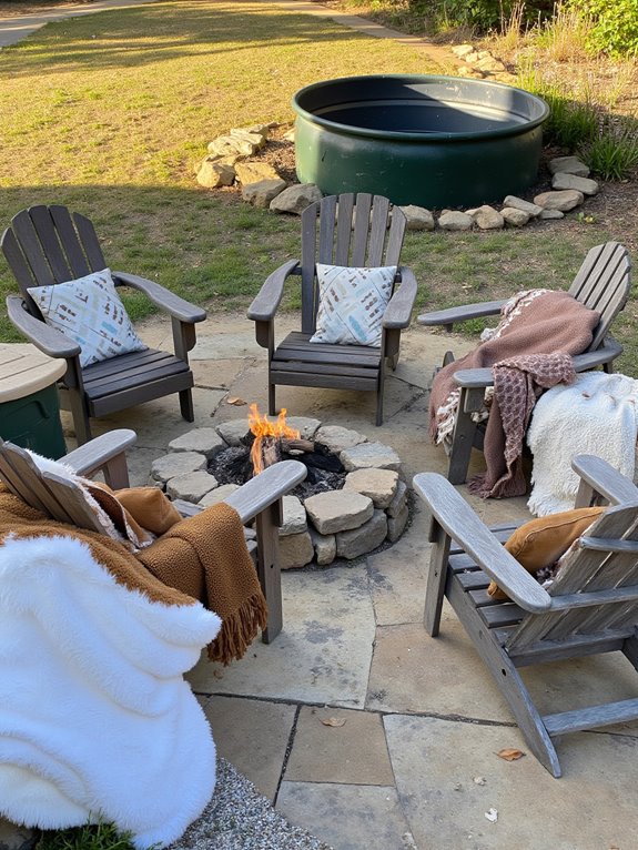 22 Practical Stock Tank Pool And Fire Pit Ideas For Cozy Nights cozy blankets and pillows